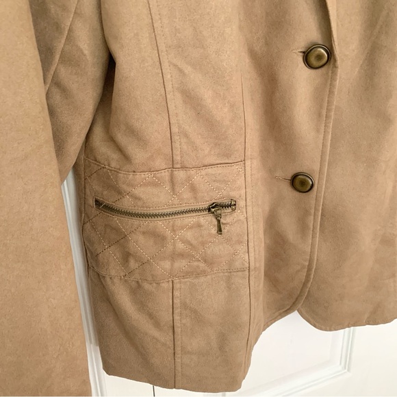 TANJAY Faux-Suede Camel Color Blazer Jacket Women’s Size 10 - Picture 6 of 8